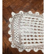 Vintage Handmade Crocheted Doily Dresser Scarf Runner, Ivory, 12 x 14&quot; - £3.84 GBP