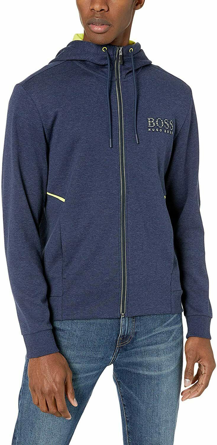 Hugo Boss Mens Navy Blue Saggy Zip Up Hoodie Sweater Jacket, Medium M 3773-4 - $198.00