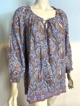 NWT Talbots Woman Light Blue, Pink, White Paisley 3/4 Sleeve Peasant Top 3X - £45.16 GBP