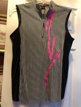 NWT Jamie Sadock Black White &amp; Hot Pink Crinkle Sleeveless Golf Shirt Size Small - £39.37 GBP