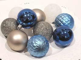 (10) Christmas Coastal Blue Gold Glitter Plastic Tree Ornaments 2.5&quot; Home Decor - £13.58 GBP