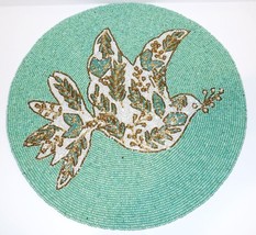 LOVELY TAHARI HOME BEADED CHRISTMAS WHITE PEACE DOVE 15&quot; CHARGER/PLACEMAT - $29.69