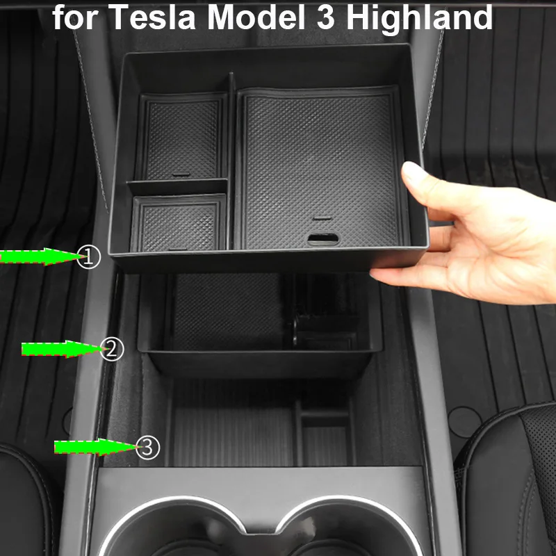 For Tesla Model 3 Highland 2024 Center Control Storage Box Flocking ABS ... - $50.67