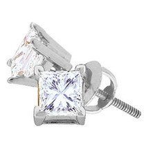 14kt White Gold Womens Princess Diamond Solitaire Stud Earrings 5/8 Cttw - £903.52 GBP