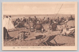 Deauville La Plage Fleurie After Bathing Beach Scene France Vintage Post... - $14.45