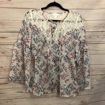 Degree Peasant Top Sheer Floral Lace Size M Boho Bohemian Shirt Womens - $440.76 MXN