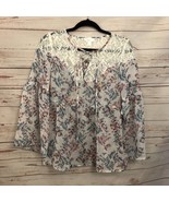 Degree Peasant Top Sheer Floral Lace Size M Boho Bohemian Shirt Womens - $440.76 MXN