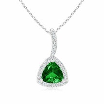 ANGARA 5mm Natural Emerald Halo Pendant Necklace in Sterling Silver | 18&quot; Chain - £255.73 GBP+
