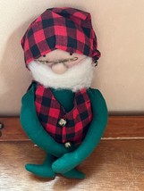 Overly-Raker Cute Stuffed Green w Red &amp; Black Buffalo Check Hat &amp; Vest Santa - £11.87 GBP