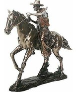 Large 21.25&quot;Long Cowboy On Horse Figurine in Bronze Powder Finish Resin ... - $396.62 CAD