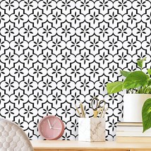 17.7&quot;Ｘ197&quot; Black Geometry Pattern Wallpaper White And Black Trellis Peel... - $37.99