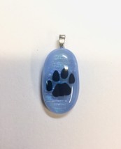 Paw Print on Crystal Dichroic and Light Blue Fused Glass Pendant with Necklace - £14.51 GBP