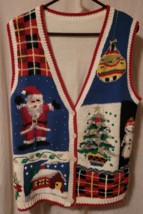 Women&#39;s Knit Christmas Vest Santa Clause Tree Button Up Bows Holiday Dec... - £20.09 GBP