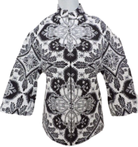 Chicos Black White Pattern Blazer Jacket Sz 1 Womens 8 Small Paisley Statement - £19.65 GBP