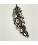 Plume Feather Necklace (Silver/ Black Stones ) Articulated Pendant - £3.88 GBP