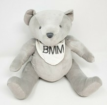 Pottery Barn Kids Sitting Grey Teddy Bear W/ Bib Stuffed Animal Plush Soft Toy - £36.63 GBP