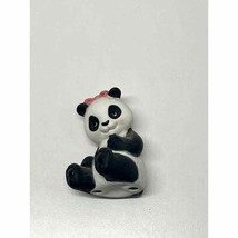 Vintage Polystone Avon Black White 2 1/2&quot; Panda Bear with Pink Bow Figurine - £8.02 GBP