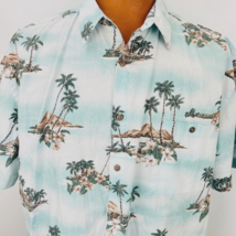 Island Shores Hawaiian Aloha XL Shirt Palm Trees Island Plumeria Tropical Floral - £39.86 GBP