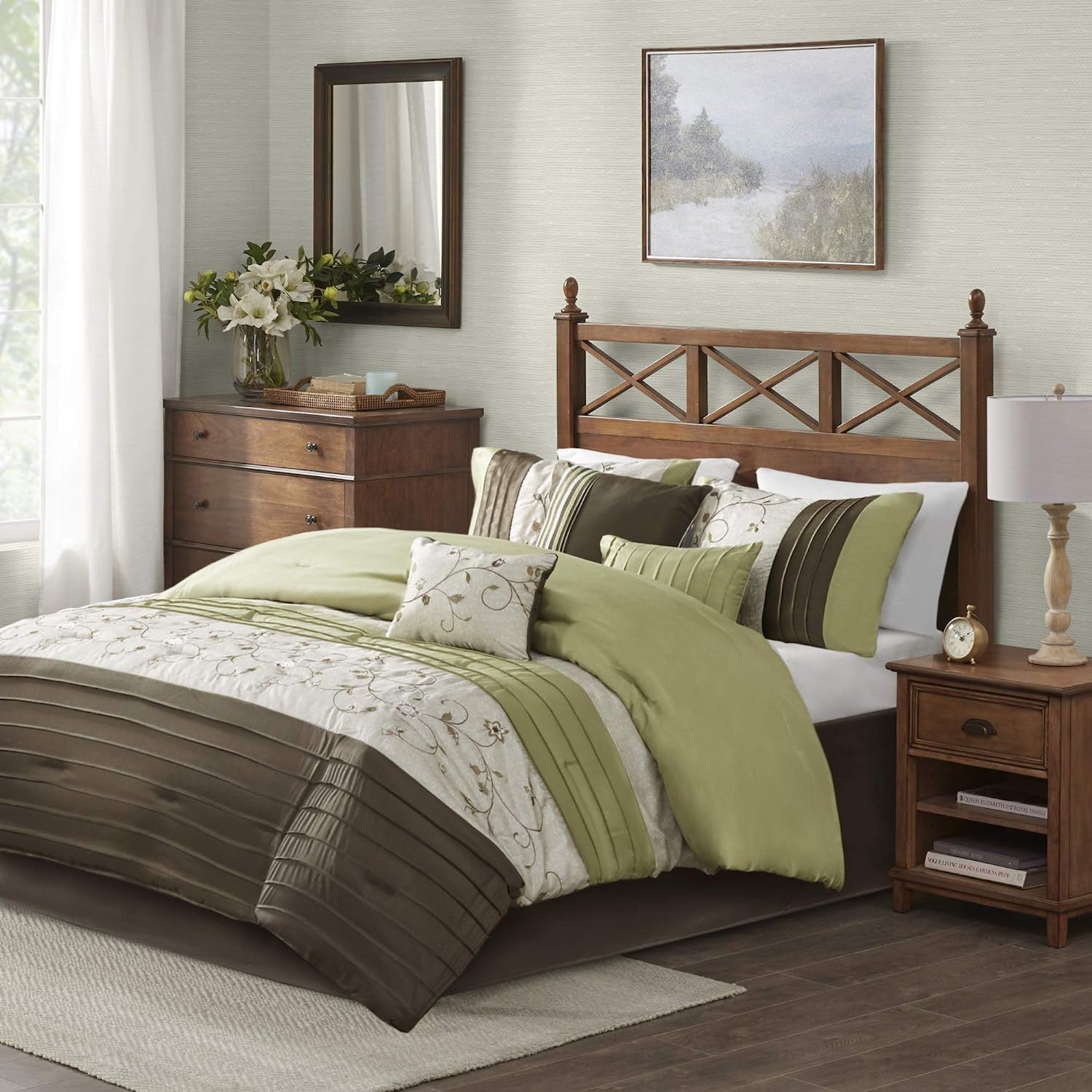 Madison Park Serene Faux Silk Comforter Floral Embroidery Design All, 7 Piece - $108.99