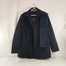 Tommy Hilfiger Wool Black Pea Coat Mens Size Large + Plaid Scarf Winter - £31.41 GBP