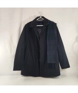Tommy Hilfiger Wool Black Pea Coat Mens Size Large + Plaid Scarf Winter - £30.75 GBP
