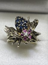 Vintage (ca. 1974) 14K Yellow Gold Sapphire Ruby Diamond Bee Ring (7.25) - $1,085.00