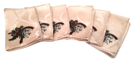 VTG Christmas Napkins Pointsetta Branch Berry Holly Bow Set of Six 17&quot; S... - £21.93 GBP