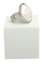 Women Aurora Borealis Rhinestone White Pearl Square Silver Stretch Fashion Ring - £28.20 GBP