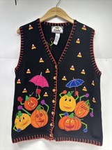 Tiara Vest Womens Med Pumpkin Umbrella￼ Embroidered Vintage Halloween - £32.89 GBP