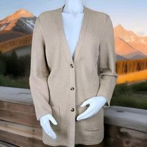 J Jill Sweater Womens L Petite Tan Cardigan V Neck Duster Cotton Blend P... - $24.94