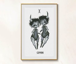 Gemini cross stitch zodiac sign pdf chart - Funny Imp cross stitch chart - £5.33 GBP