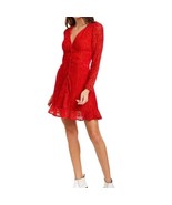 The Kooples Sz 3/L Womens Leopard Burnout Dress Red Flocked Velvet Ruffl... - £112.91 GBP