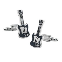 ELECTRIC GUITAR CUFFLINKS Rock Music Black Enamel Musician Wedding with ... - $11.95