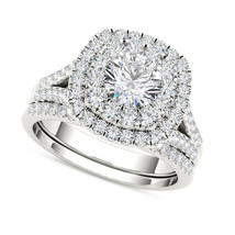 2 CT Véritable Moissanite Halo Set Mariage Fiançailles Bague 14k Blanc Plaqué Or - £97.16 GBP