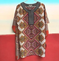 Indika New York Top Womens M Geometric Poncho Blouse Tunic Keyhole Neck Pullover - $19.79