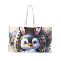 Personalised/Non-Personalised Weekender Bag, Easter, Cute Penguin with Bunny Ear - £39.08 GBP