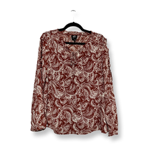 Bobeau Womens Blouse Brown White Paisley Long Sleeve Tie Keyhole Lined L New - £14.06 GBP