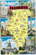 Illinois Postcard Land Of Lincoln Pictoral Map Chicago Buildings  - £2.28 GBP