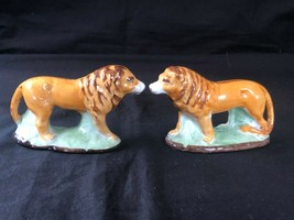 Antique porcelain figurines . Pair of lions approx 1920. - £86.12 GBP