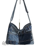 Upcycled Denim Crossbody Bag: Jeans Purse with Zipper Pocket - $1,748.32 MXN