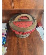 Sewing Bushel Basket Split Lid Cow Lined Basket Handle Vintage - €12,80 EUR