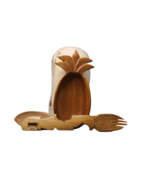 Monkey Pod Wood Bowl Pineapple Shaped Made in Hawaii Fork and Spoon Incl... - £9.82 GBP