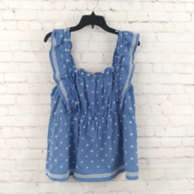 Old Navy Top Womens Large Blue Embroidered Smocked Ruffle Peasant Boho Swing - £14.38 GBP