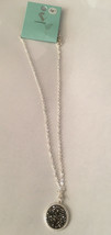 Necklace 16” Silver Chain  W/ Round Pendant Black W/ Stones  .75” Diameter  NIP - £3.42 GBP