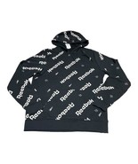 Reebok All Over Print Graphic Sweatshirt Logo Fleece Black Hoodie Men’s ... - $29.44