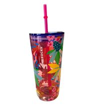 Starbucks 2023 Dancing Coneflowers Pink Glass Cold Drinks blue lid pink ... - $12.34