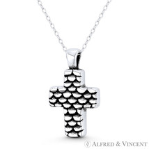 Rustic Scale-Pattern Christian Cross Charm Pendant Oxidized .925 Sterling Silver - £10.92 GBP+