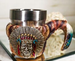 Native Indian Tribal Chief Warrior With Eagle Roach Feather Handle Mug Cup - €24,20 EUR