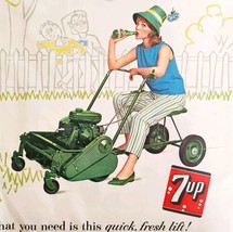 1962 7 Up Seven Up Advertisement Beautiful Woman Mowing Lawn Soda Pop HM2J - $29.99