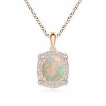 ANGARA Vintage Style Opal Pendant with Bezel-Set Diamonds in 14K Solid Gold - £692.06 GBP
